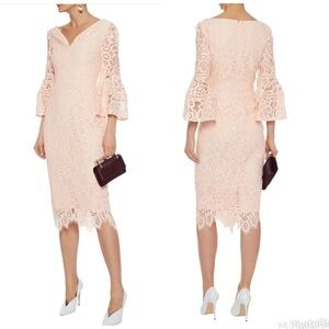 Lela Rose Fluted Corded Lace Dress